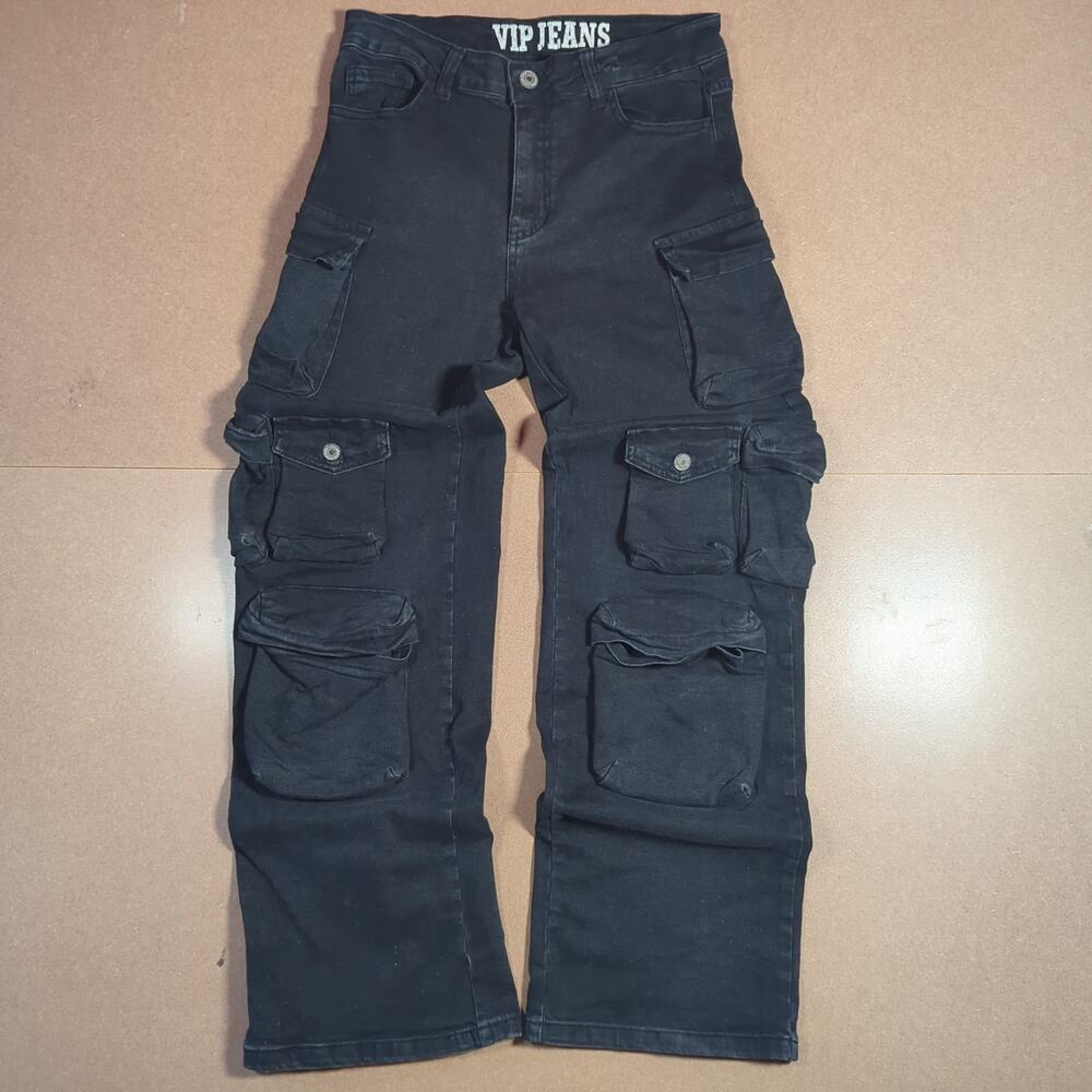 VIP Jeans Y2K Black Cargo Jeans Multi Pocket 9/29